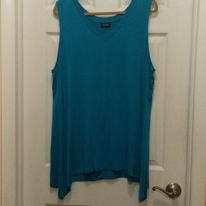 Turquoise V-neck tunic with shark bite hem